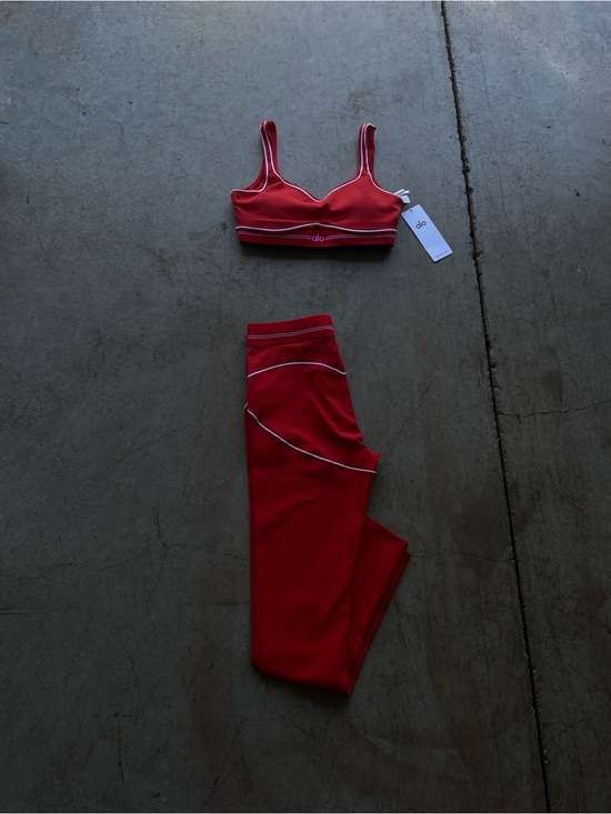 ALO Yoga Other - ALO Yoga Red Piped Bralette and Leggings Set